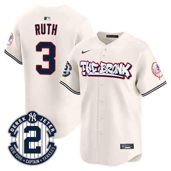 Men's New York Yankees #3 Babe Ruth Cream The Bronx Graffiti V2 Vapor Limited Stitched Baseball Jersey Men's New York Yankees #3 Babe Ruth Cream The Bronx Graffiti V2 Vapor Limited Stitched Baseball Jersey